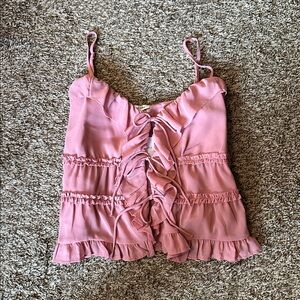 American Eagle Tie Front Ruffle Babydoll Top